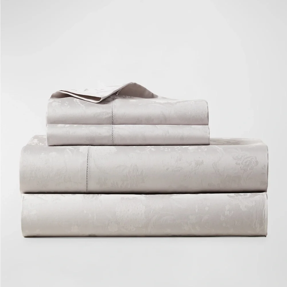 Ralph Lauren Home Bethany Jacquard Organic Cotton Queen Fitted Sheet Silver, NWT